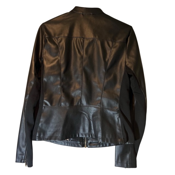 Calvin Klein Black Faux Leather Moto Jacket Zipper Animal Print Lined Women M - Picture 5 of 9